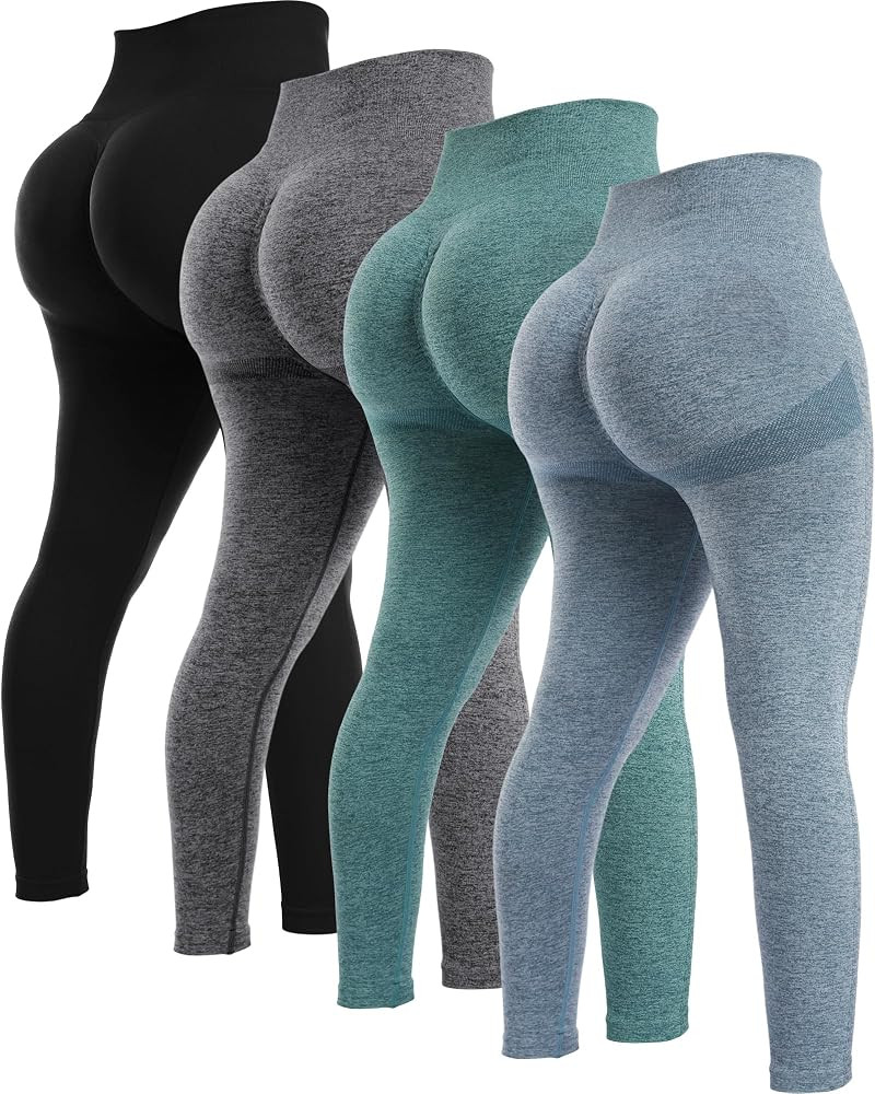 NORMOV 4 Piece Butt Lifting Workout Leggings for Women, Seamless Gym Scrunch Booty Lifting Sets | Amazon (US)