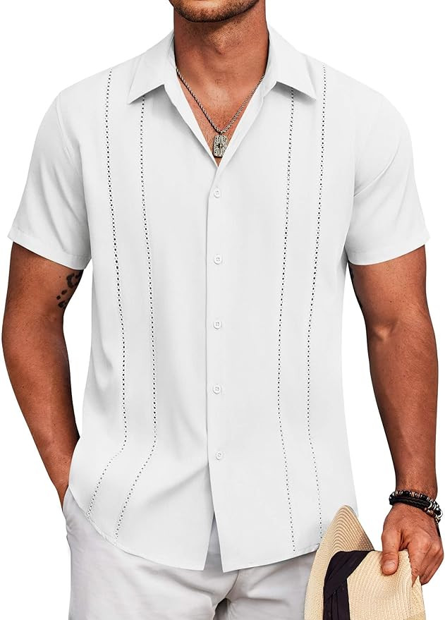 COOFANDY Mens Cuban Guayabera Shirt Short Sleeve Button Down Shirts Summer Beach Vacation Shirts | Amazon (US)