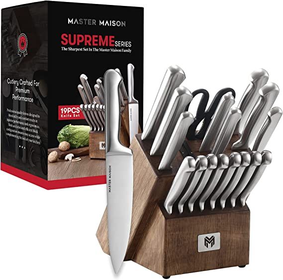 Master Maison 19-Piece Premium Kitchen Knife Block Set, Wooden Block German Stainless Steel Cutle... | Amazon (US)