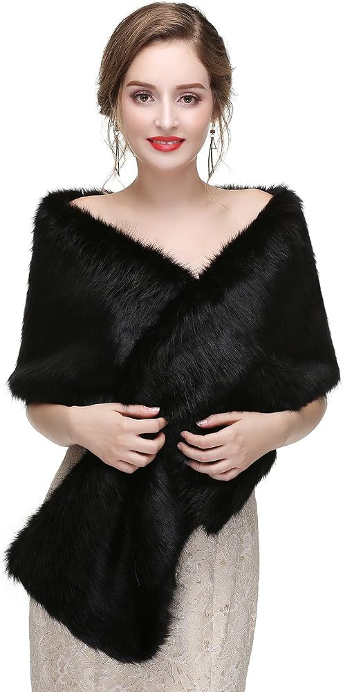 Women's Faux Fur Shawl Wrap Cape for Bridal Wedding Party Blue Artificial Wool | Amazon (US)