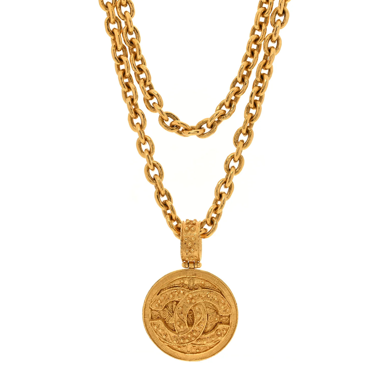 Chanel CC Medallion Long Chain Necklace Gold 1739526 | FASHIONPHILE (US)