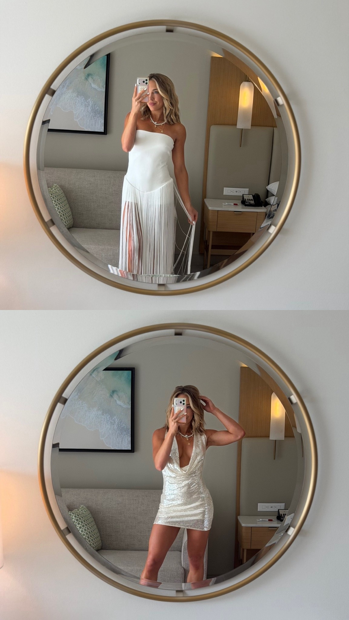 Which dress for a white and gold themed dinner?! Wearing a small in both 🤍

#LTKootd #LTKgrwm #LTKTravel