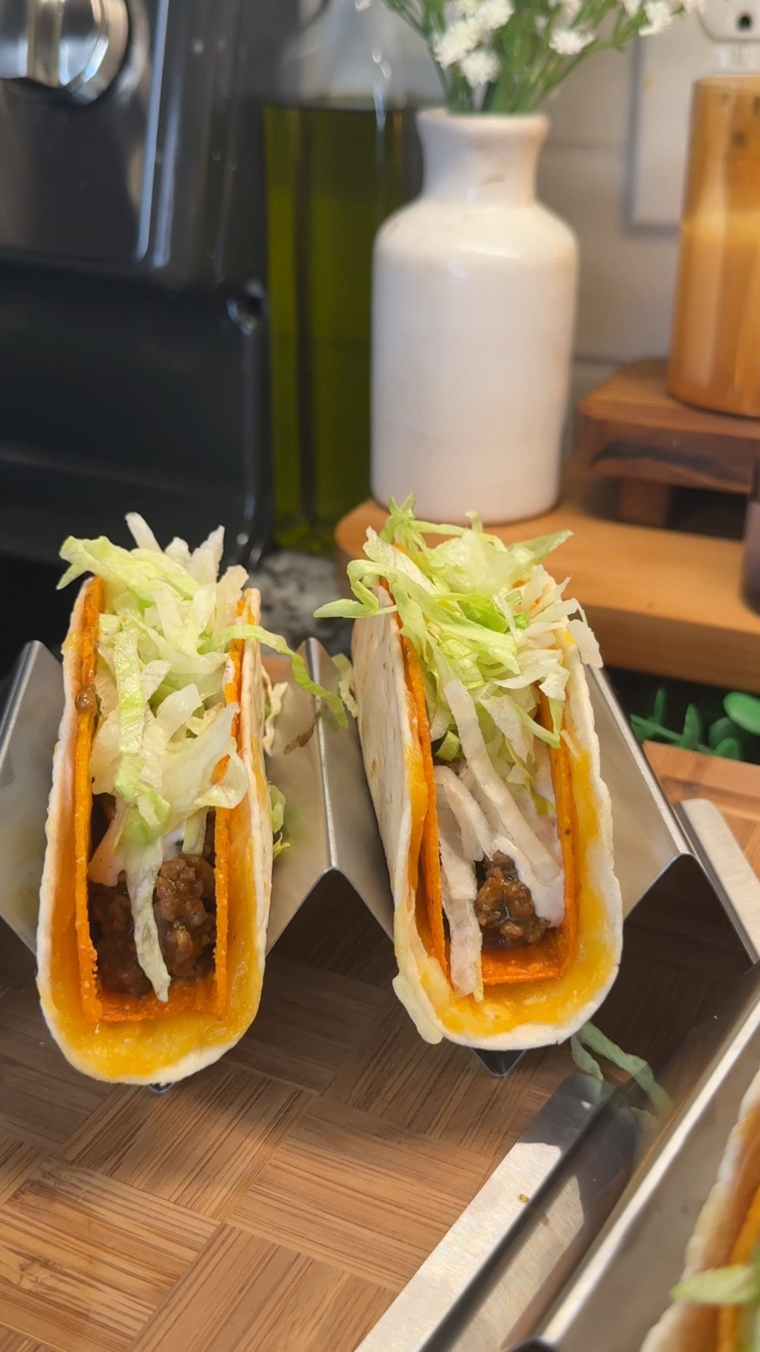 we have @tacobell at home- cheesy gordita crunch edition!🧀🌮✨ SOOOO FIRE 🔥

Ingredients:
- 1 lbs lean ground beef
- 1 package taco seasoning
- 2 cups beef broth, mixed with 1 tbsp cornstarch
- 6 soft flour tortillas
- @Old El Paso nacho cheese taco shells
- about 2 cups shredded Mexican cheese
- shredded lettuce

sauce:
- 1/3 cups sour cream
- 1 clove garlic, minced
- 2 tsp parsley flakes
- 1 tbsp mild Taco Bell sauce

#cheesygorditacrunch #tacobell #kitchenfavorites #taconight #cookingessentials

#LTKSeasonal #LTKHome #LTKFamily