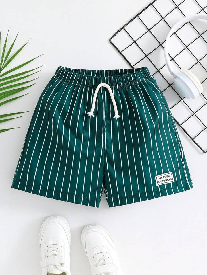 1pc Young Boy Casual Simple Sporty Vacation Striped And Printed Shorts Suitable For Daily Wear, T... | SHEIN