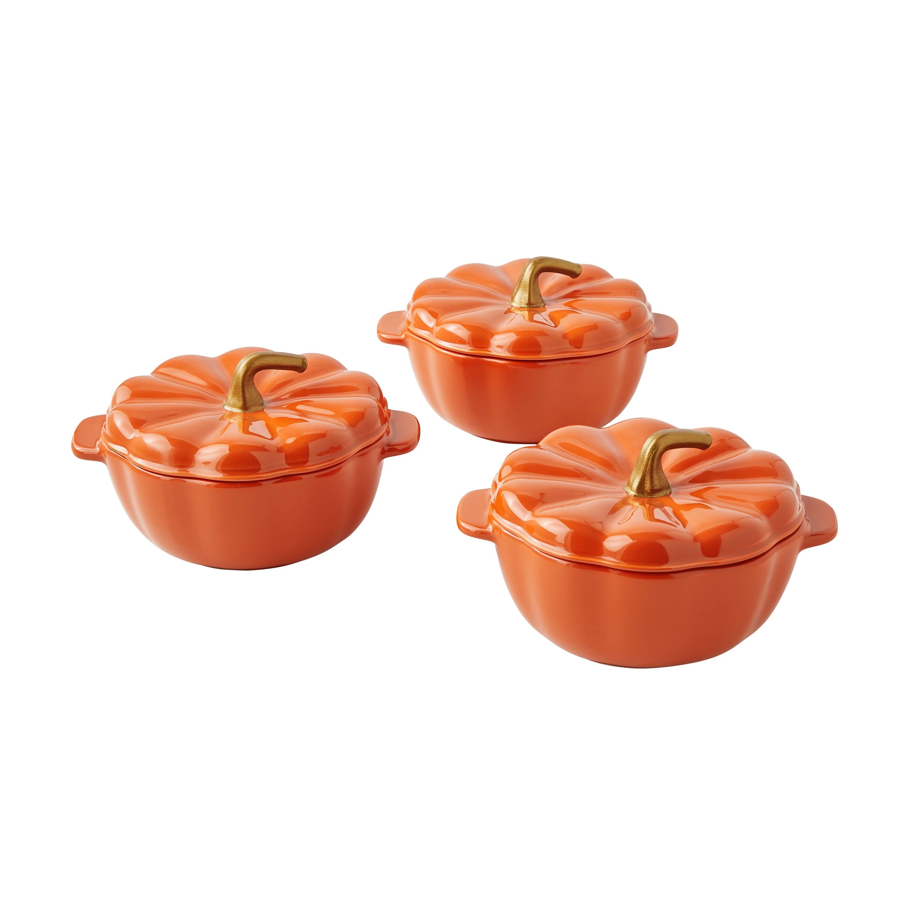 The Pioneer Woman Pumpkin Mini 13.5-Ounce Orange Stoneware Cocottes, Set of 3 | Walmart (US)