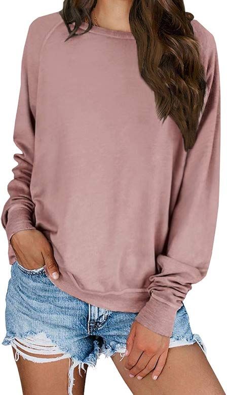 2019 Women’s Solid Sporty Sweatshirt Crew Neck Long Sleeves Pullover Ribbed Cuffs Hems Sweaters... | Amazon (US)