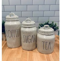 Rae Dunn Speckled Farmhouse Canister Set - Coffee - Tea-Sugar - Coffee Bar - Decor | Etsy (US)