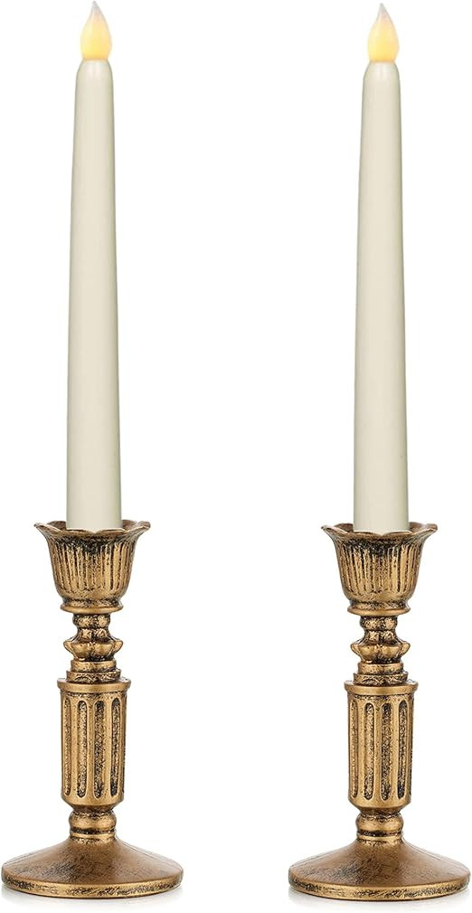 Vintage Candlestick Candle Holder for Taper - Distressed Bronze PolyResin Antique Candleholder Se... | Amazon (US)