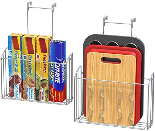 2PK - SimpleHouseware Over The Cabinet Door Organizer Holder, Silver | Amazon (US)
