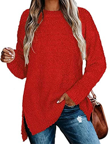 Qearal Chirtsmas Sweaters for Women Red Knit Cozy Long Tunic Tops for Leggings Red, S | Amazon (US)
