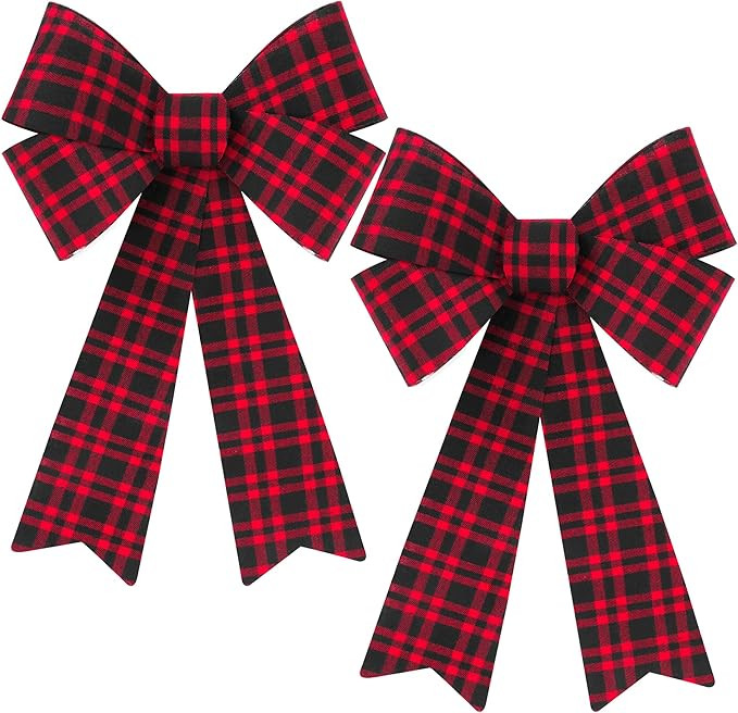 2 PCS Xmas Decorations, Red Black Buffalo Plaid Large Christmas Bows, 12 × 18 in Christmas Tree ... | Amazon (US)
