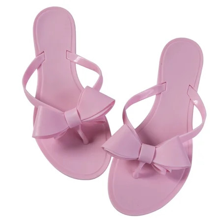 Women Jelly flip Flop Bow Sandals-Beach Flat Rivets Rain Ankle Strap Thong Pink | Walmart (US)