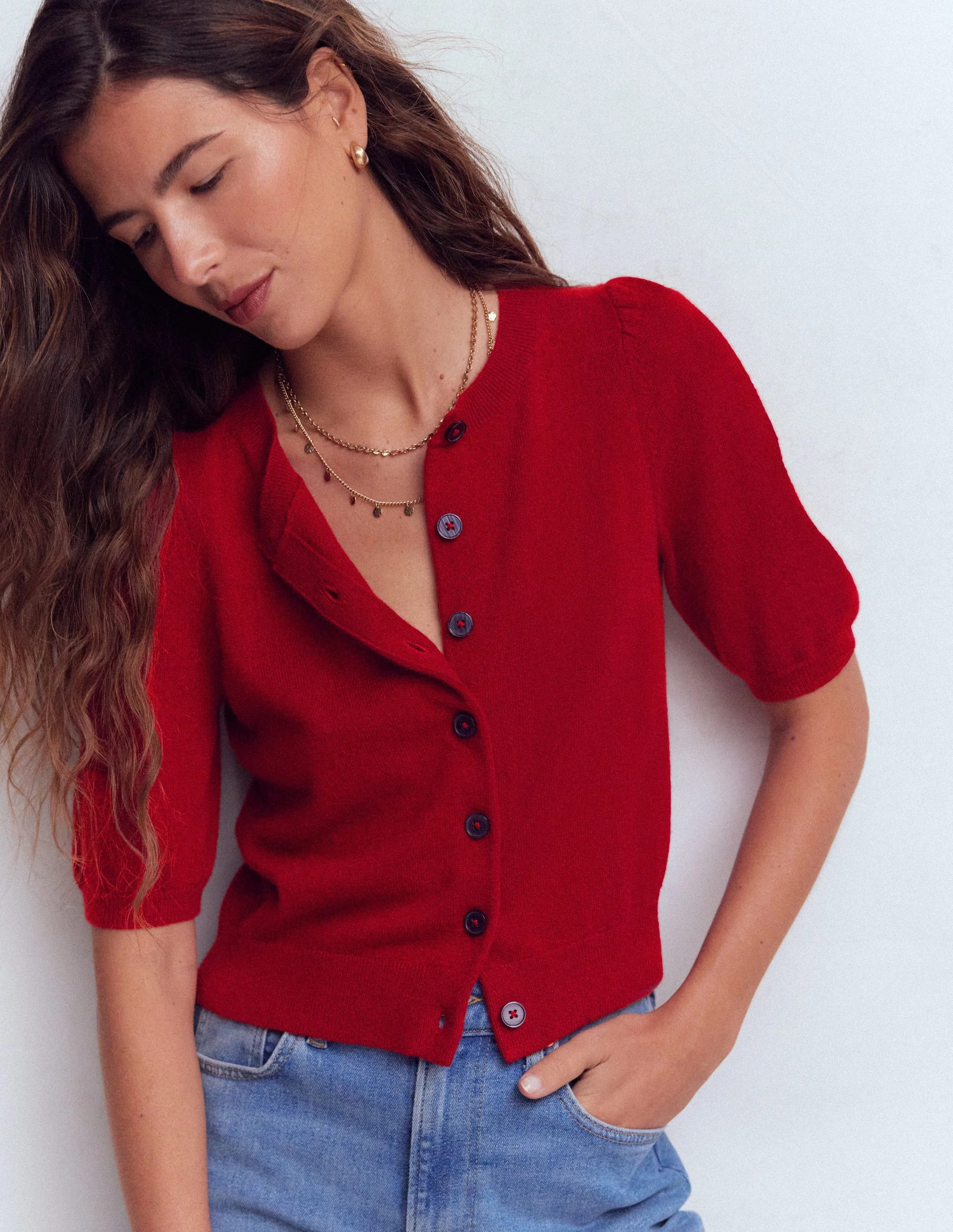 Cropped Cashmere Cardigan-Ash Red | Boden (US)
