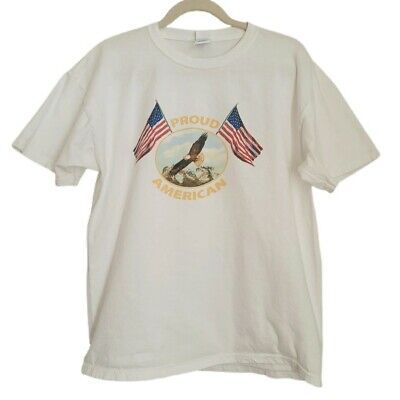 Proud American Shirt L Large White Eagle Flags Patriot Crewneck Short Sleeve   | eBay | eBay US
