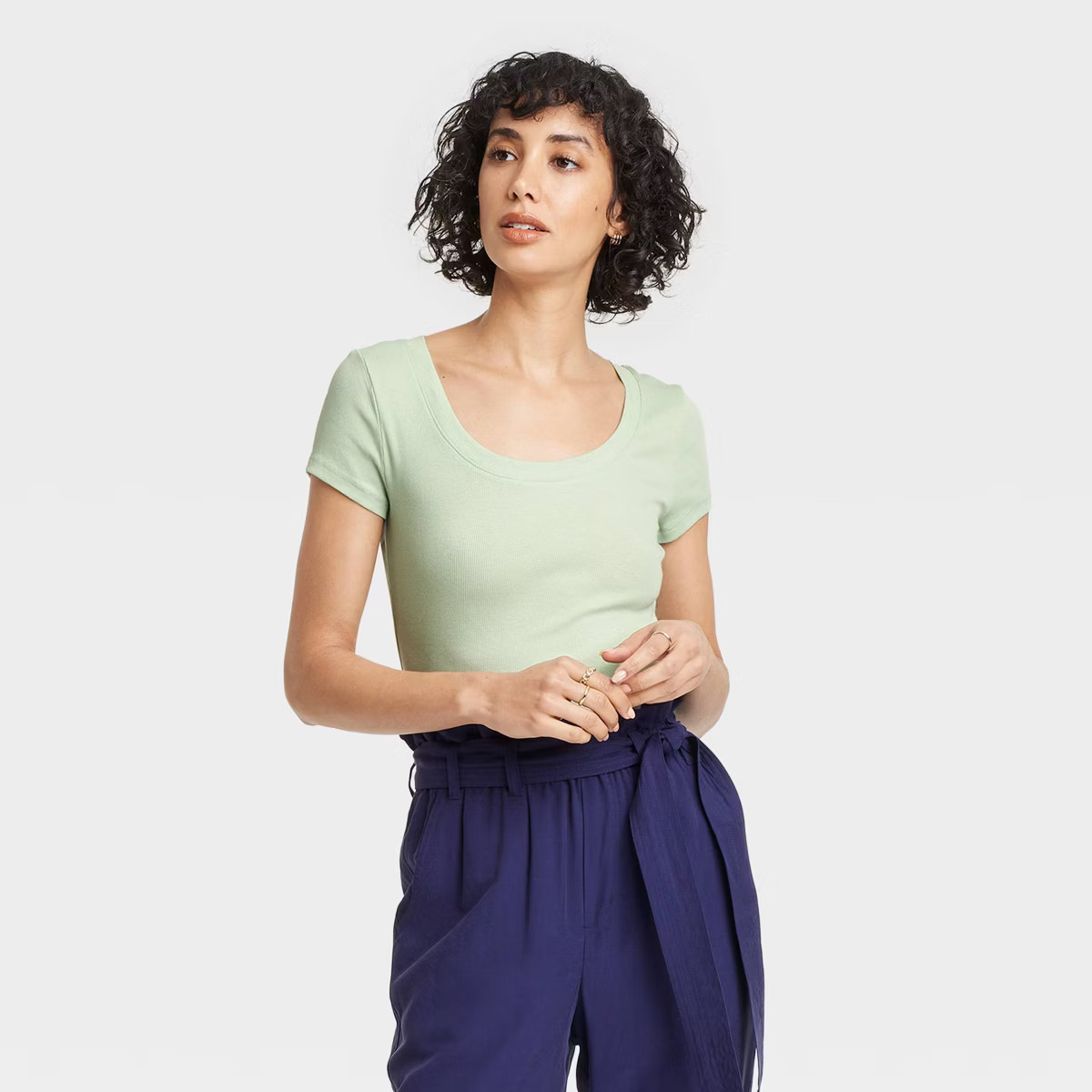 Women's Slim Fit Short Sleeve Ribbed Scoop Neck T-Shirt - A New Day™ | Target