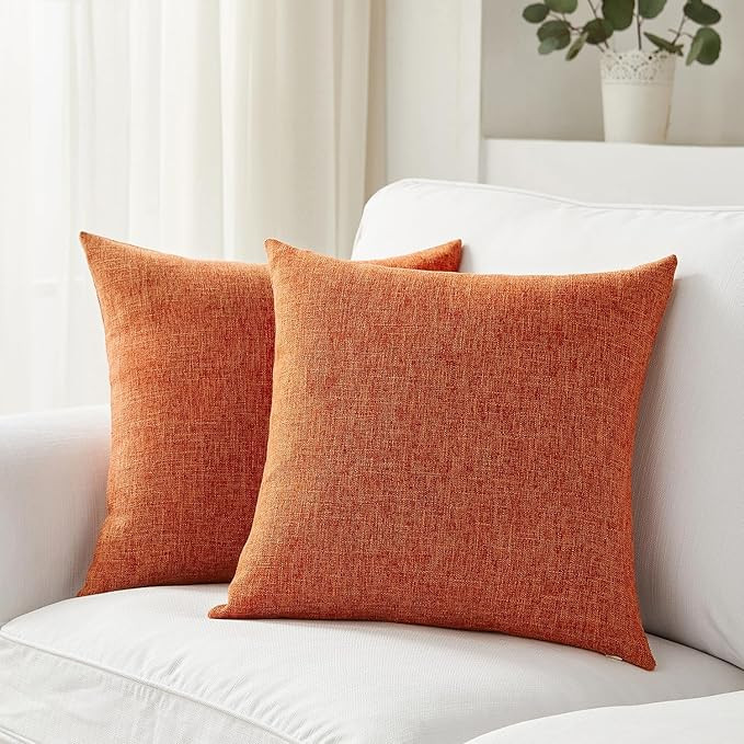 Meekio Set of 2 Fall Pillow Covers Burnt Orange Pillow Covers 18 x 18 Inch Linen Pillow Covers fo... | Amazon (US)