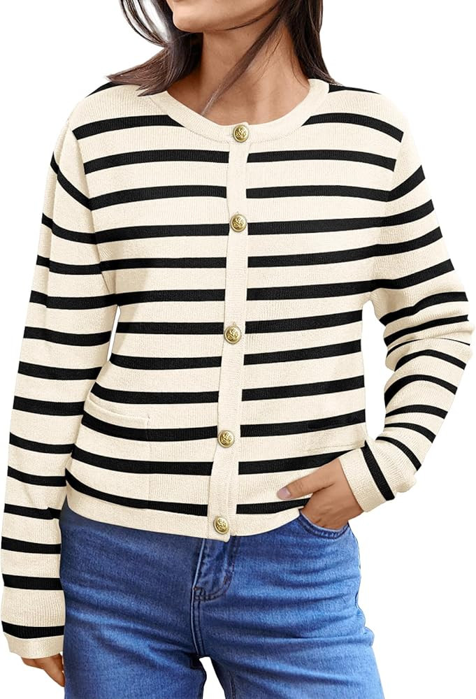 LILLUSORY Women's Knit Cardigan Sweaters 2023 Trendy Soft Cozy Medium Weight Open Front Gold Butt... | Amazon (US)