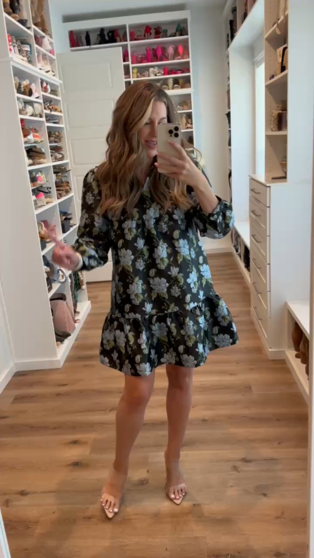 Fall wedding season is here. Chic Amazon dresses in rich fall colors that are perfect for weddings and every special occasion.  In a medium floral long sleeve ruffle hem dress, clear heels and accessories - fits tts. shop dandy, date night outfit, wedding guest outfit, amazon, budget friendly, designer inspired

#LTKSeasonal #LTKStyleTip #LTKWedding