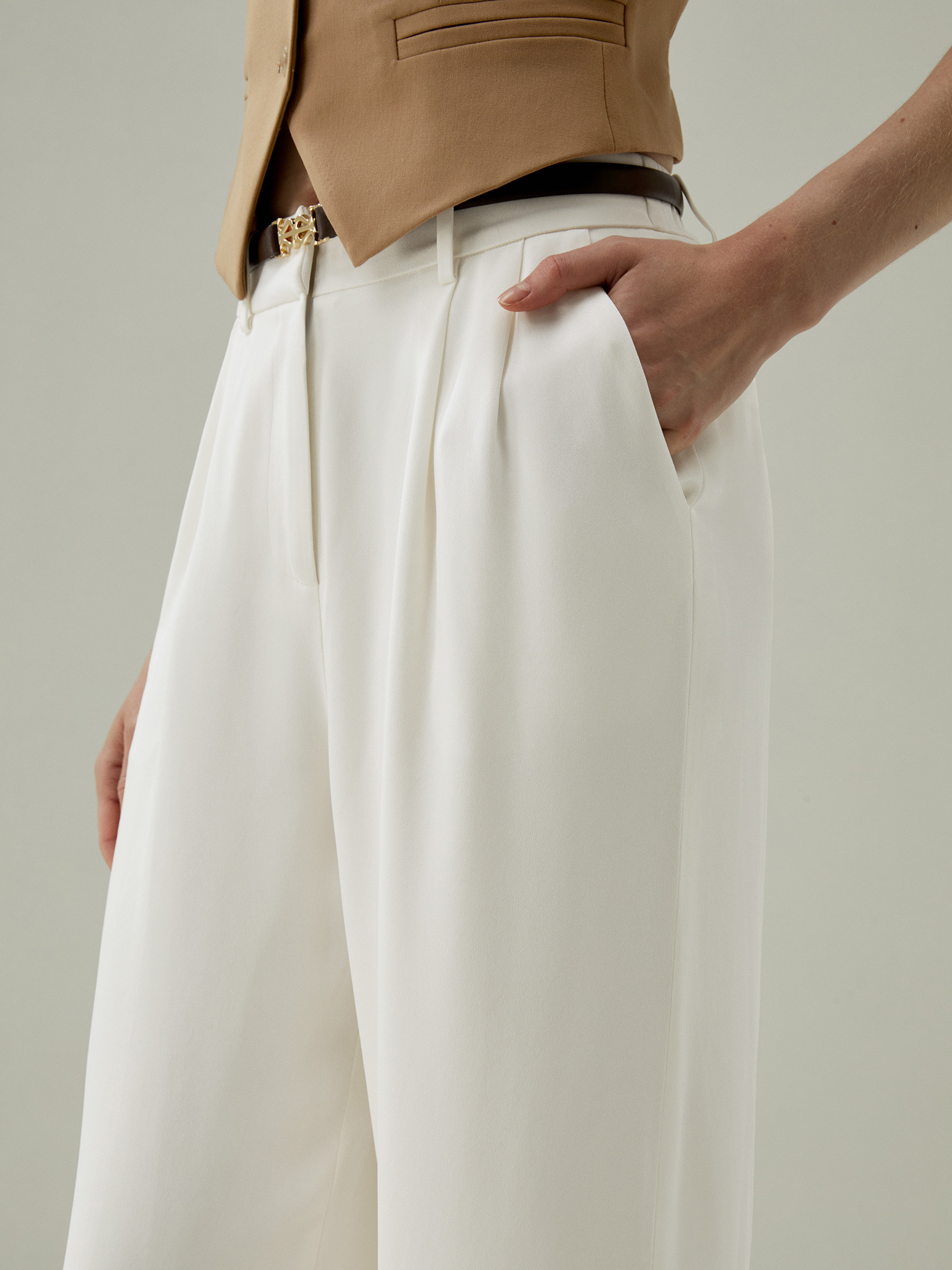 Zeitlose plissierte Hose aus dichter Seide mit weitem Bein | LilySilk
