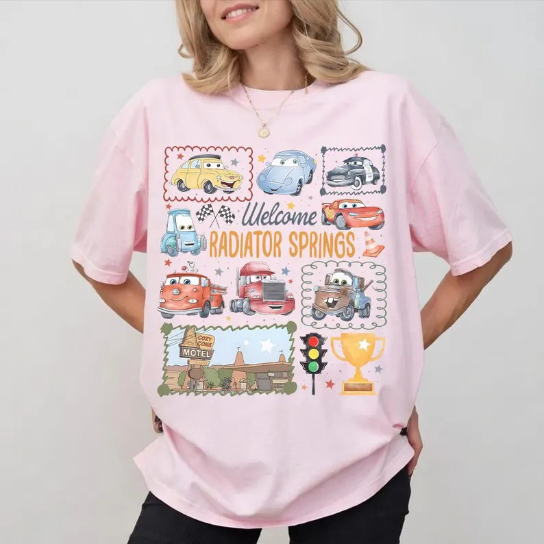Retro Coquette Bows Disney Cars Comfort Colors Shirt, Welcome Radiator Springs Shirt, Birthday Ca... | Etsy (US)