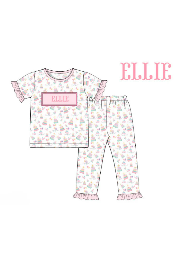 Pre-Order Hand Smocked Custom Name Happy Birthday Girl Lounge Set | The Smocked Flamingo