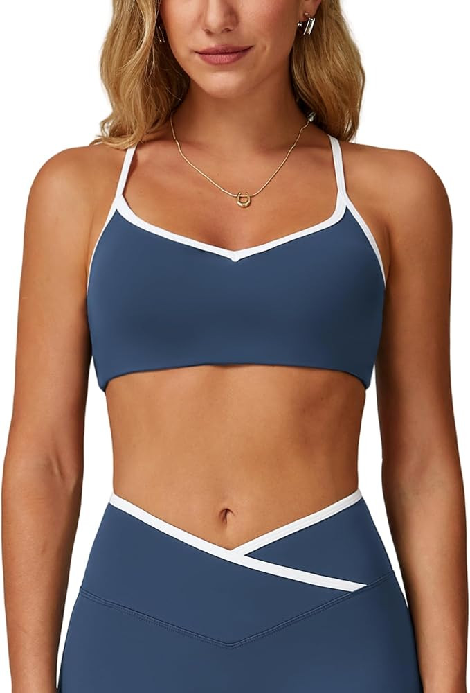 ABOCIW Women's Color Block Sports Bras Adjustable Spaghetti Straps Workout Gym Bra Wireless Yoga ... | Amazon (US)