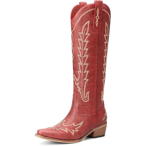 Ouepiano Cowboy Boots for Women Knee High Cowgirl Boots with Classic Embroidered Pull On Pointed ... | Amazon (US)
