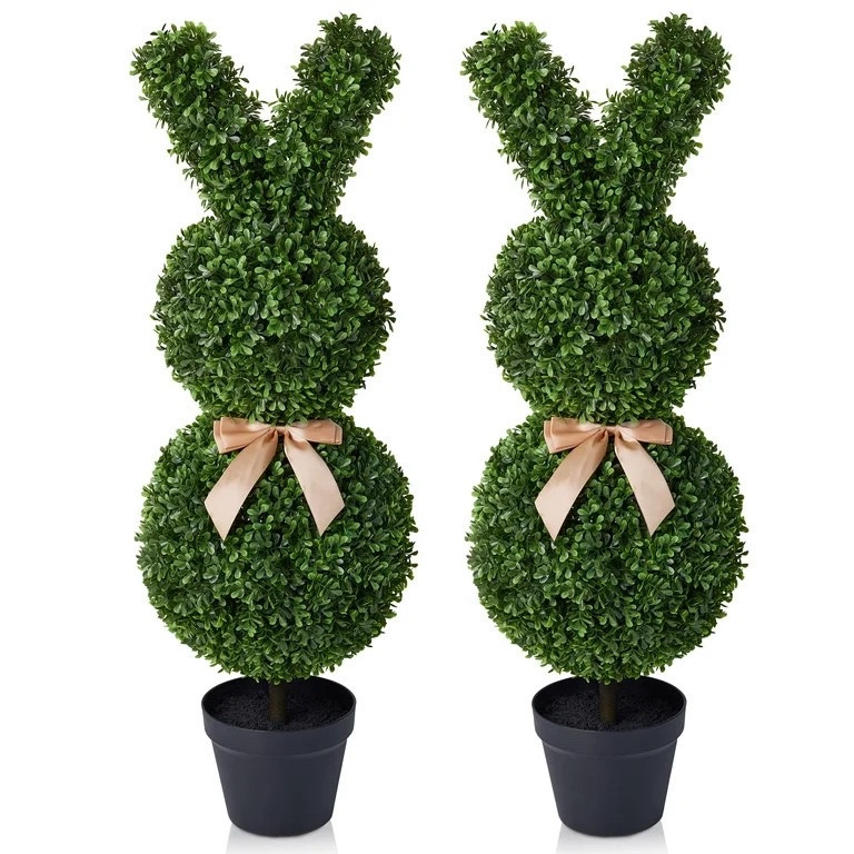 A 2-pack of 36-inch artificial boxwood Easter bunny topiaries in green, perfect for spring outdoor or indoor decor. On sale now at Walmart. 

#LTKSeasonal #LTKHome #LTKSaleAlert