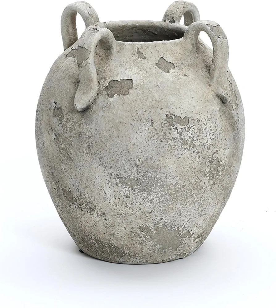 LuxenHome Rustic Ceramic Vase,11'' Gray and White Round Vase,Terracotta Large Flower Vases with H... | Amazon (US)