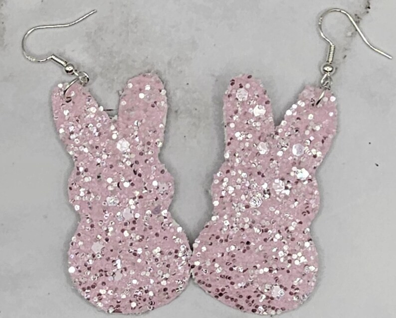 Chunky Pink Glitter Easter Peep Faux Leather Earrings - Etsy | Etsy (US)