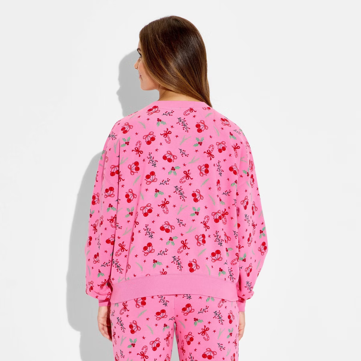 Women's Holiday Print Fleece Graphic Sweatshirt - Pink | Target