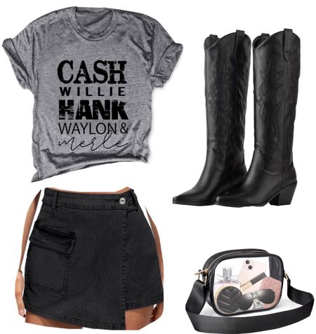 Country Concert Outfit from Amazon! Johnny cash shirt, cowboy boots, denim skirt 

#LTKFestival