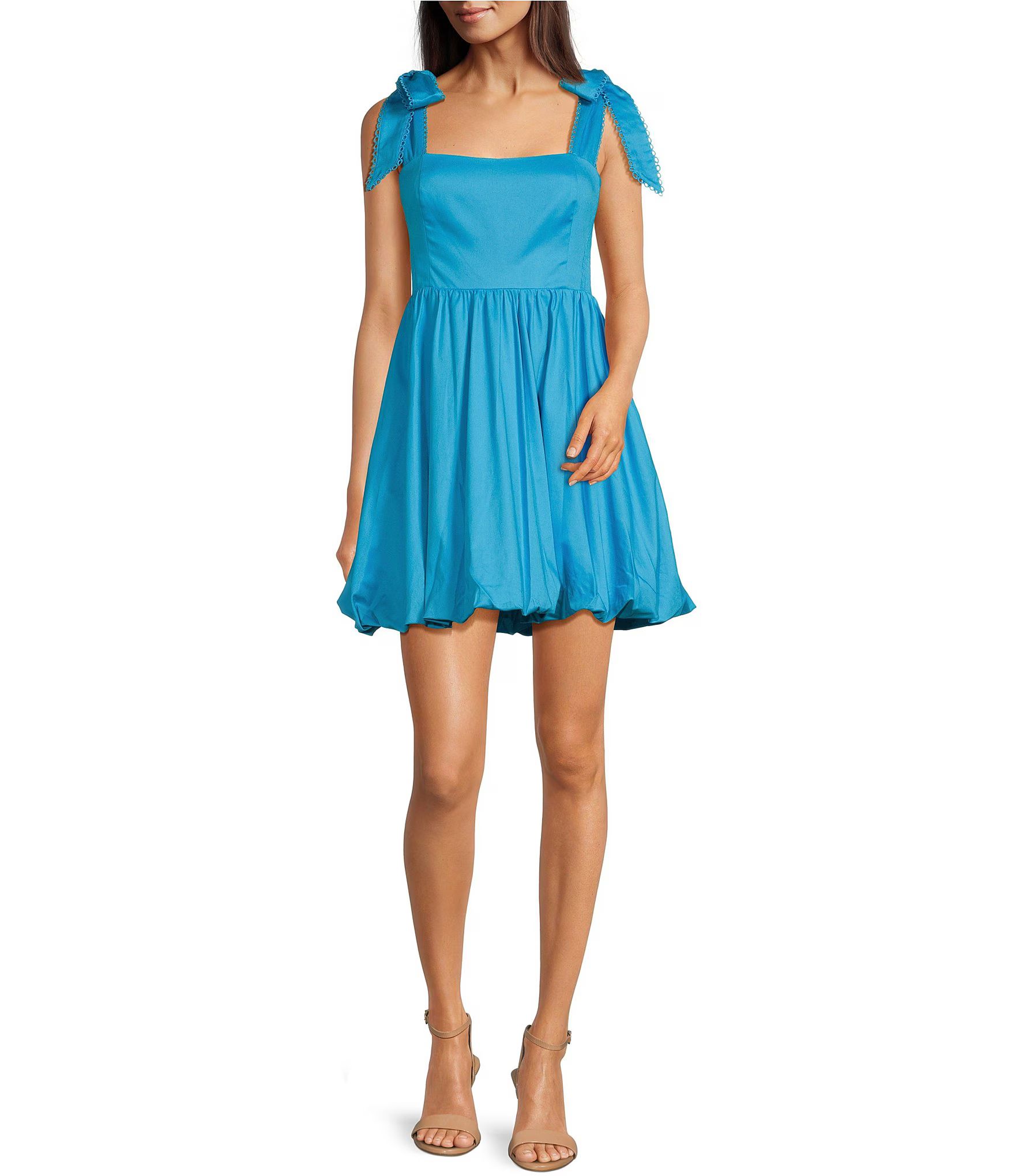 Adrianna by Adrianna Papell Square Neck Sleeveless Tie Shoulder Bubble Hem Mini Dress | Dillard's | Dillard's