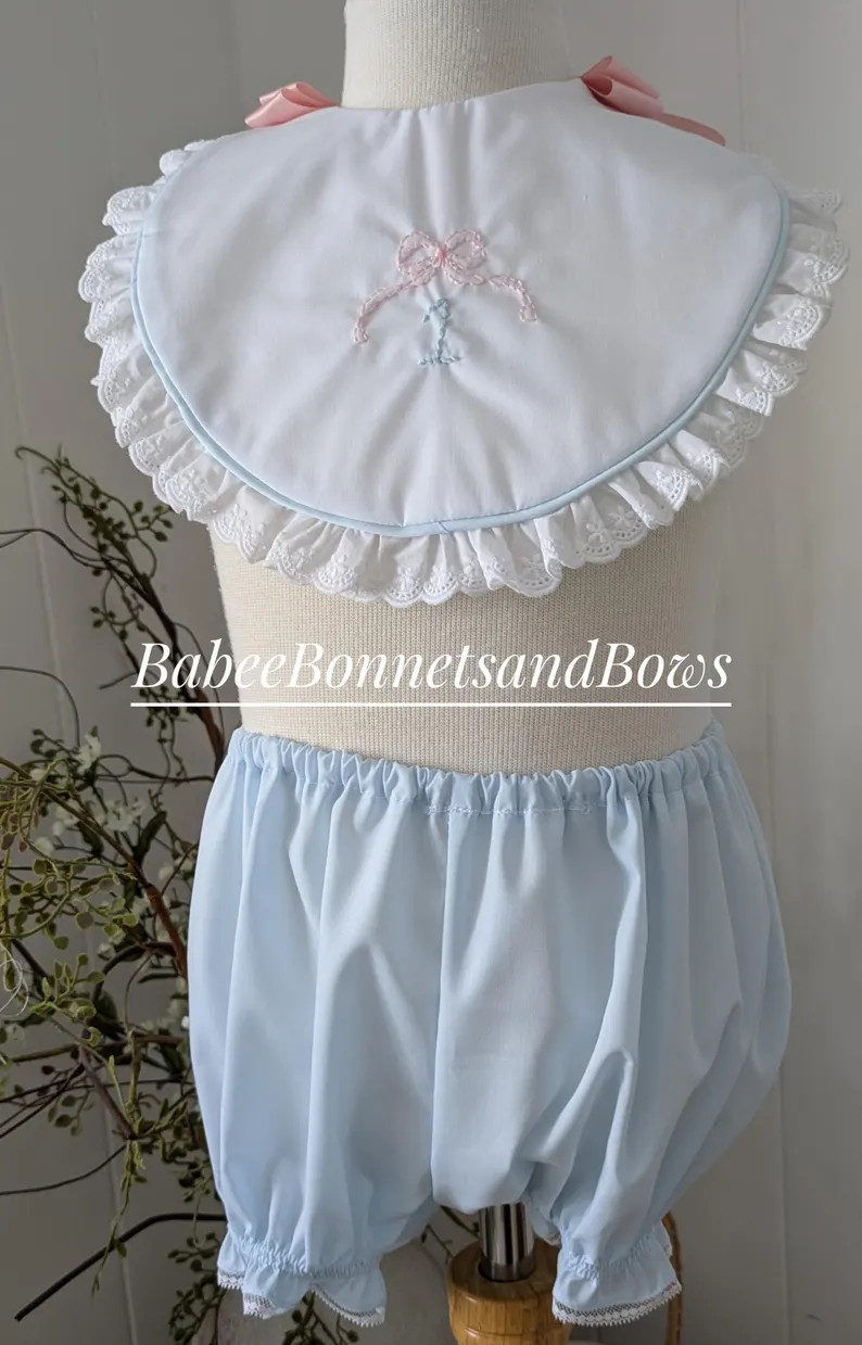 Birthday cake smash bib and bloomers ruffled bib hand embroidered bloomers hand embroidered bib f... | Etsy (Global)