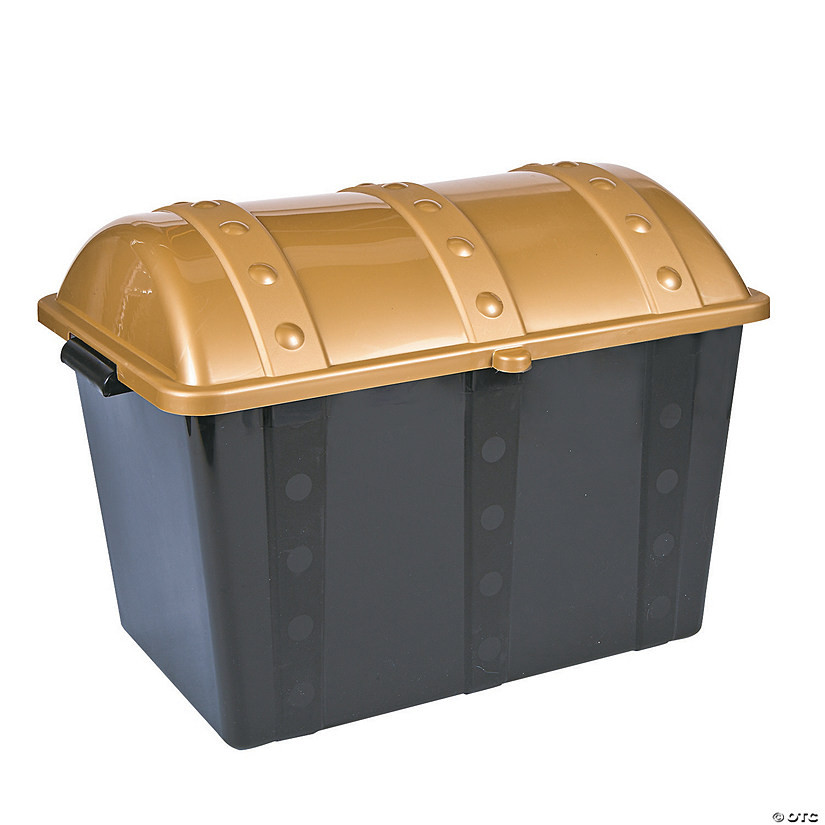 19" x 11" Black & Gold Plastic Treasure Chest Prize Container | Oriental Trading Company