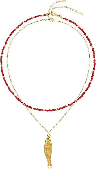 Gold Charm Necklace for Women, Western Boho Fish Charm Holder Carabiner Paperclip Chain Necklaces... | Amazon (US)