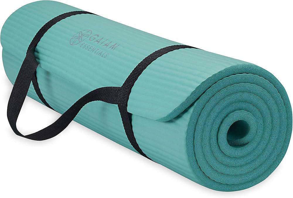 Gaiam Essentials Thick Yoga Mat Fitness & Exercise Mat with Easy-Cinch Yoga Mat Carrier Strap, 72... | Amazon (US)