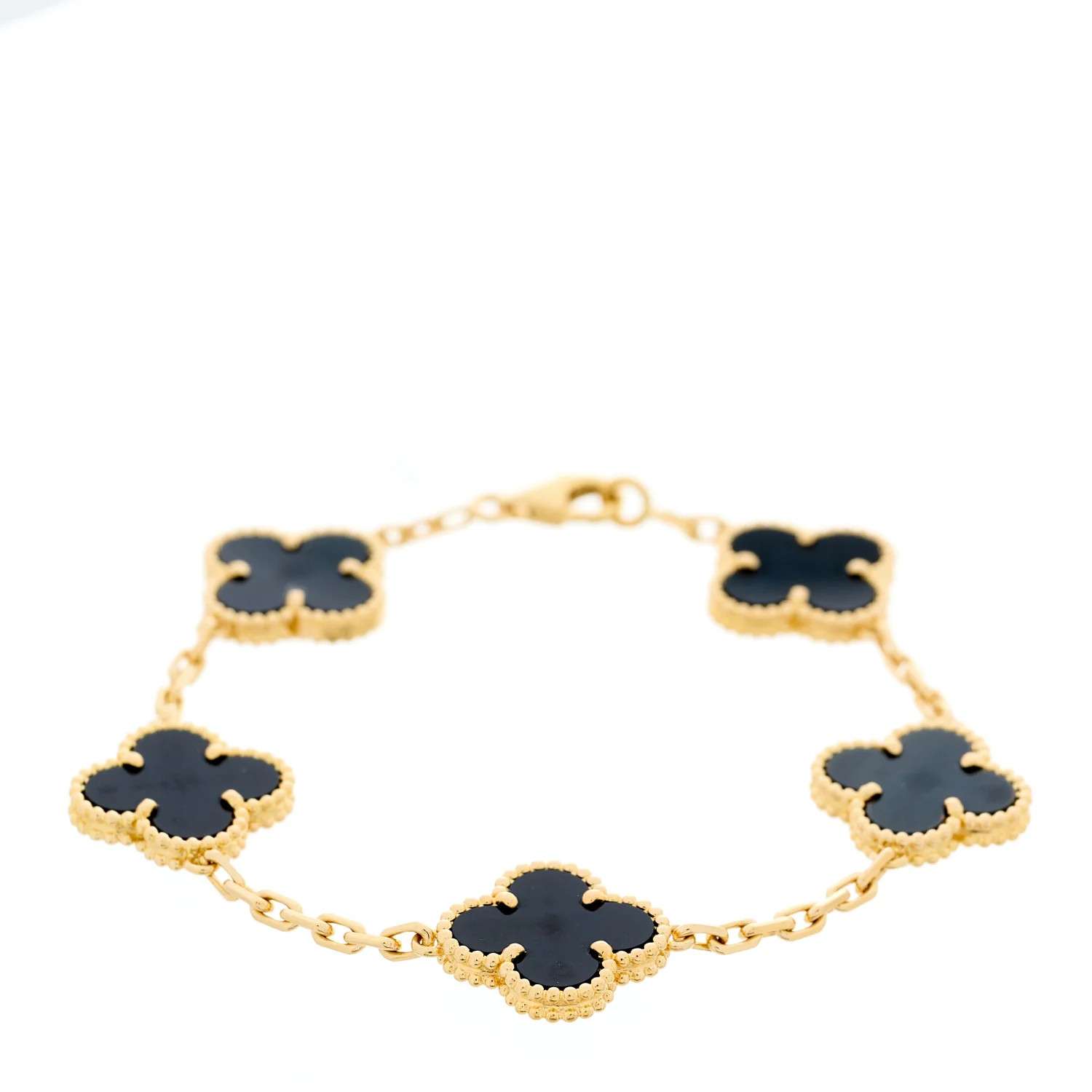 18K Yellow Gold Black Onyx 5 Motifs Vintage Alhambra Bracelet | FASHIONPHILE (US)