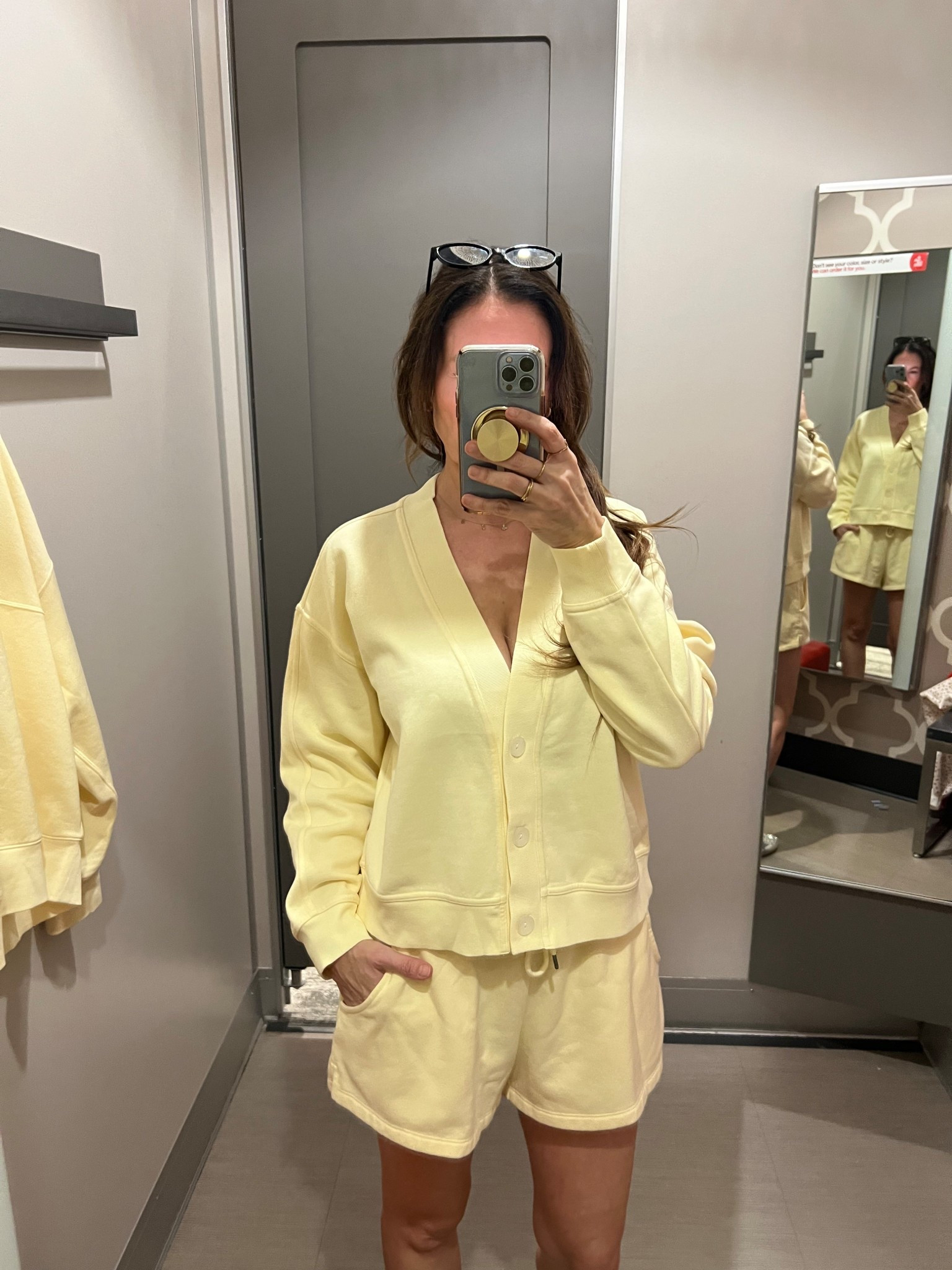 Sweatshirt cardigan, butter yellow sweat shorts

#LTKActive #LTKOver40 #LTKgrwm