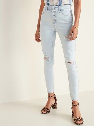 High-Waisted Secret-Slim Pockets Button-Fly Distressed Rockstar Super Skinny Jeans for Women | Old Navy (CA)