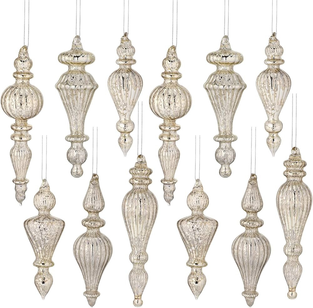 12 Pcs Crystal Glass Finial Christmas Ornaments Large Hanging Christmas Finials Hanging Christmas... | Amazon (US)