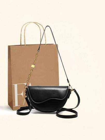 Bolso de silla de montar con solapa semicircular de diseño de nicho retro, nueva bolsa de hombro con cadena de moda 2026 para mujer, bolso cruzado casual y elegante para uso diario, regalo para citas | SHEIN