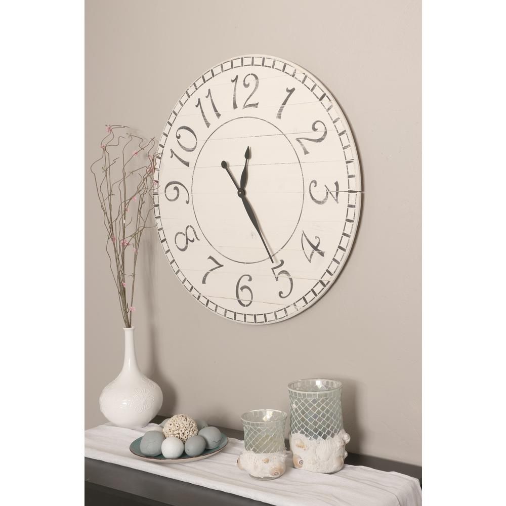 BrandtWorks 36 in. Oversized Antique White Farmhouse Wall Clock, Farmhouse White | The Home Depot