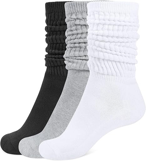 CLOSEMATE Womens Slouch Socks Soft Cotton Scrunch Long Socks for Boots & Loafers 3 Pairs | Amazon (US)