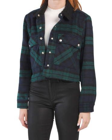 Sherpa Collar Plaid Shacket | TJ Maxx