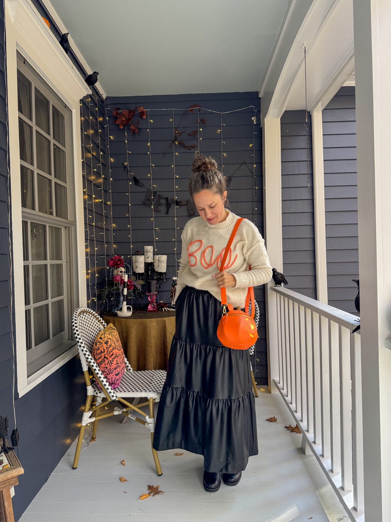 Halloween week! 👻 I’ve had this faux leather skirt for a few years and it continues to be a favorite once the weather is cooler. I’m wearing leggings underneath for warmth. 

#LTKSeasonal #LTKOver40 #LTKHalloween