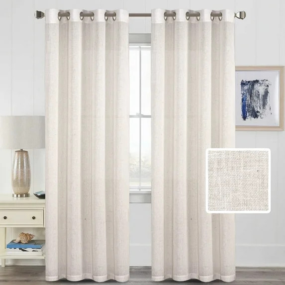 H.VERSAILTEX Farmhouse Natural Linen Sheer Curtains Grommet Set of 2 Panels - 52 x 84 In for Bedr... | Walmart (US)