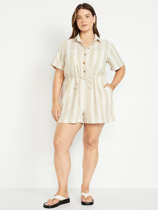 Crinkle Gauze Button-Down Romper | Old Navy (US)