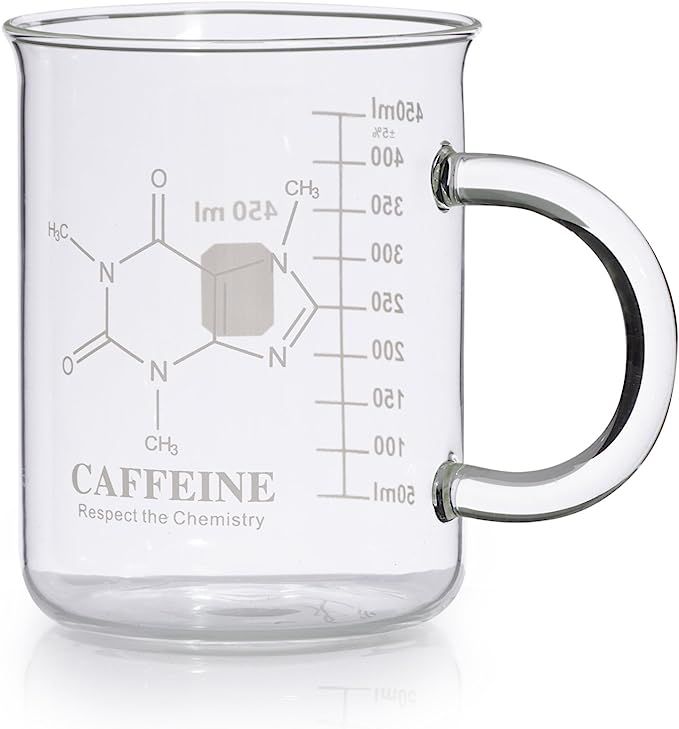 Caffeine Beaker Mug, Caffeine Molecule Mug - Chemistry Mug 16 oz Borosilicate Glass Coffee Mugs w... | Amazon (US)