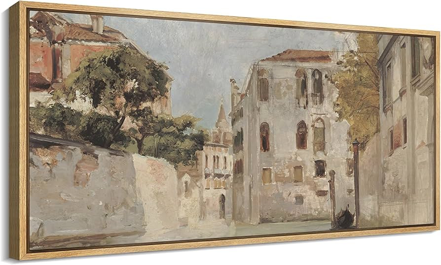 MUDECOR Extra Large Framed Canvas Print Wall Art Venetian Canal Scene Antique Retro Fine Art Illu... | Amazon (US)